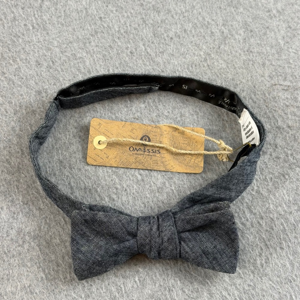 Onassis Blue Wash Skinny Bow Tie Mens Cotton Indigo Denim Self Tie 1.75x14-18"